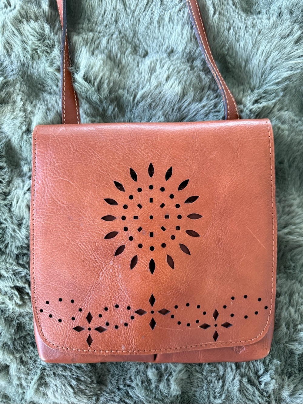 Patricia Nash Brown 💯 Italian Leather Crossbody with Cutout Detail Soft on Insid